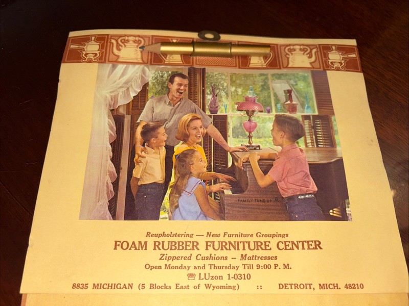 Vtg NOS 1970 Foam Rubber Furniture, Detroit, MI Advertising Calendar w/pencil!