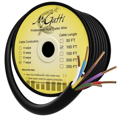 7 Way Trailer Wire 100FT, Heavy-Duty 14 Gauge Copper Clad Aluminum Cable, 14A...