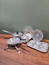 Vintage Aluminum Toy Pots Pans Set Toy Bakeware Child Play Kitchen Lot