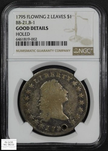 1795 2 Leaves BB-21, B-1 Flowing Hair Silver Dollar $1 NGC G Details - Holed
