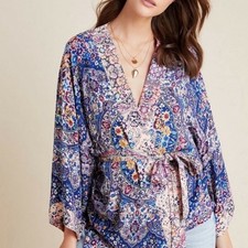 Anthropologie X Kachel Jasmine Boho Floral Paisley Tie Waist Kimono One Size