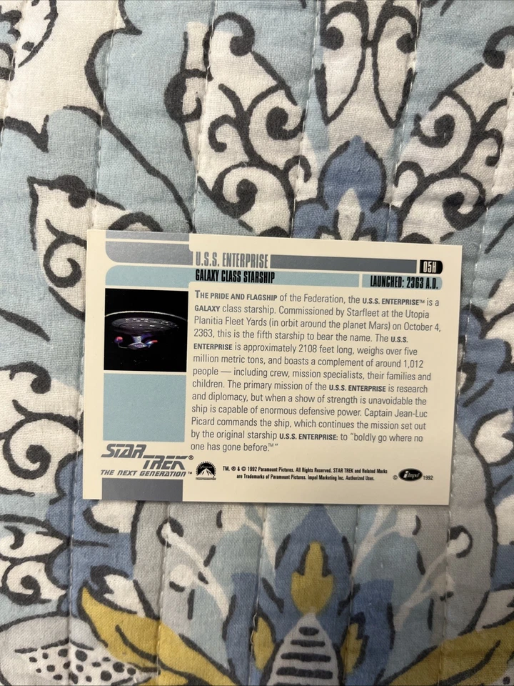 1992 Paramount Pictures Star Trek The Next Generation Card Holographic #05H - Image 2 of 2