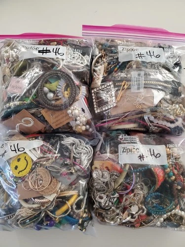Lot 46 Misc Vtg Costume Jewelry Wearable Repairable Craft Mixed Materials 20 lbs