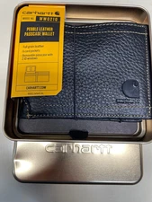Carhartt Pebble Leather Passcase Wallet Black WW0210 New with Tags - Dented Tin