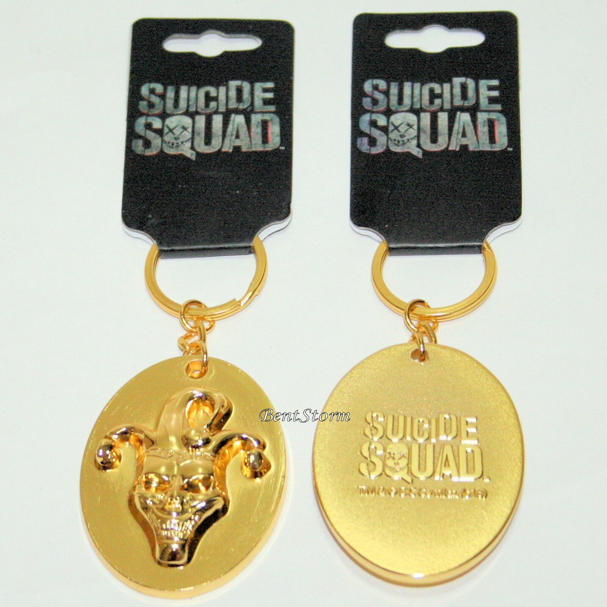 The Joker Metal Keychain Gold Tone Face DC Comics Suicide Squad