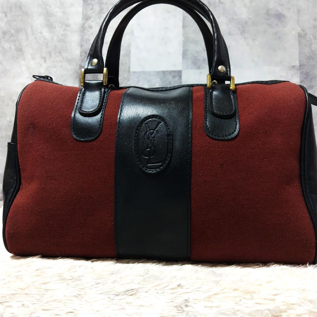 Borsa Vhtf Yves Saint Laurent Ysl Mini Boston pelle tela bordeaux donna lusso