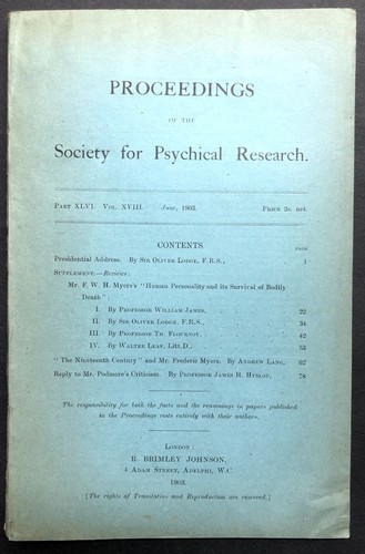 William James / Proceedings of the Society for Psychical Research June 1903