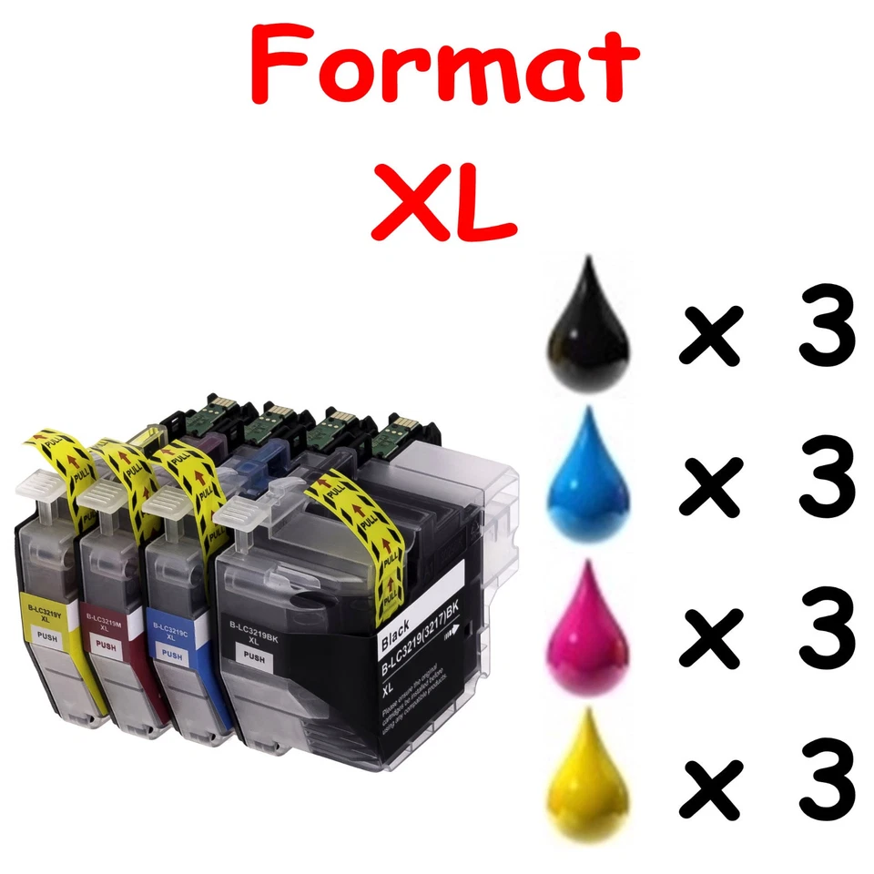 Lot 12 cartouches d'encre compatibles pour imprimantes Brother LC3217 LC3219 XL - Photo 1/1
