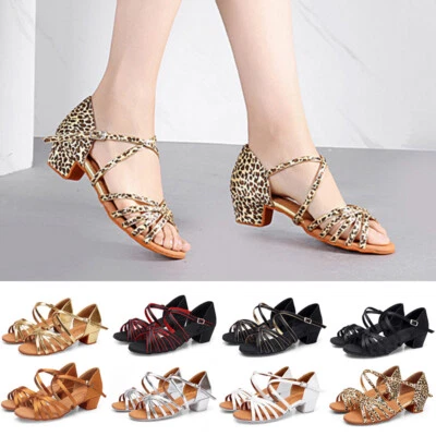 Women's Latin Dance Shoes Ladies Sandals Girls Kids Ballroom Heeled Tango&Salsa