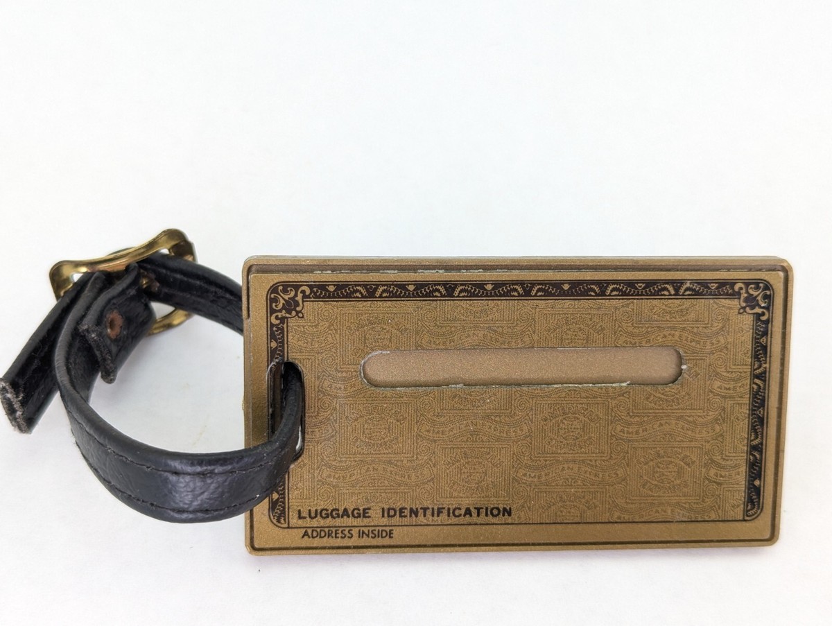 Gold American Express Vintage Luggage Tag Leather Strap Brass