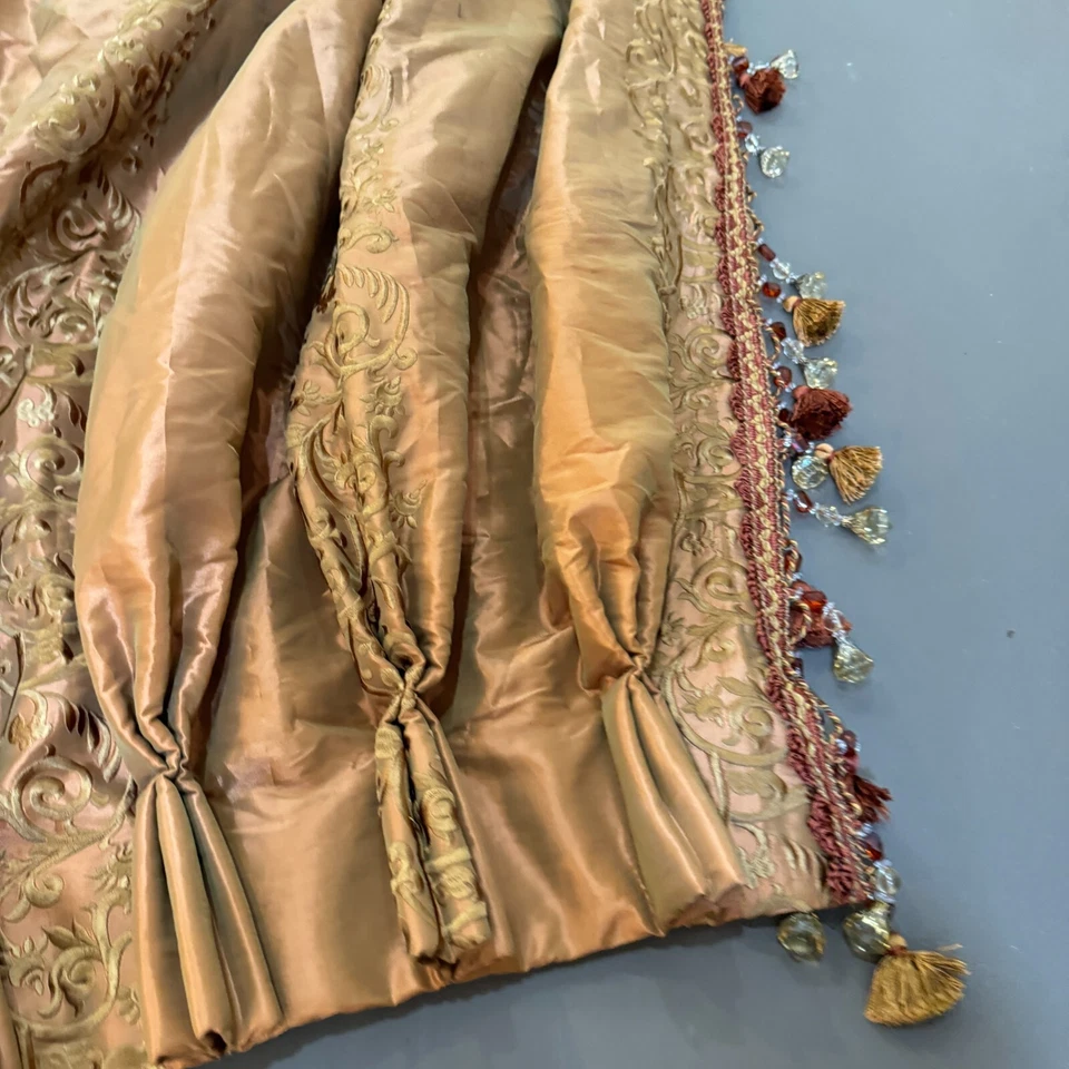 Panel cortina cortina plisado pellizco personalizado marrón damasco borde floral cuentas Foto 3 de 4