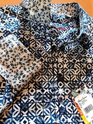 Chemise Robert Graham Bleu Métallique Manches Longues - Taille L - Neuf Avec étiquettes