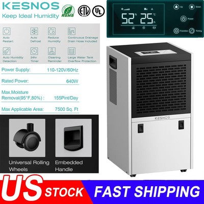 Kesnos 155 Pints Commercial Dehumidifier for Water Damage Restoration, White NEW