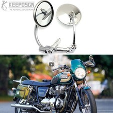 Chrome Round Motorcycle Bar End Mirrors Universal For Triumph Honda Cafe Racer