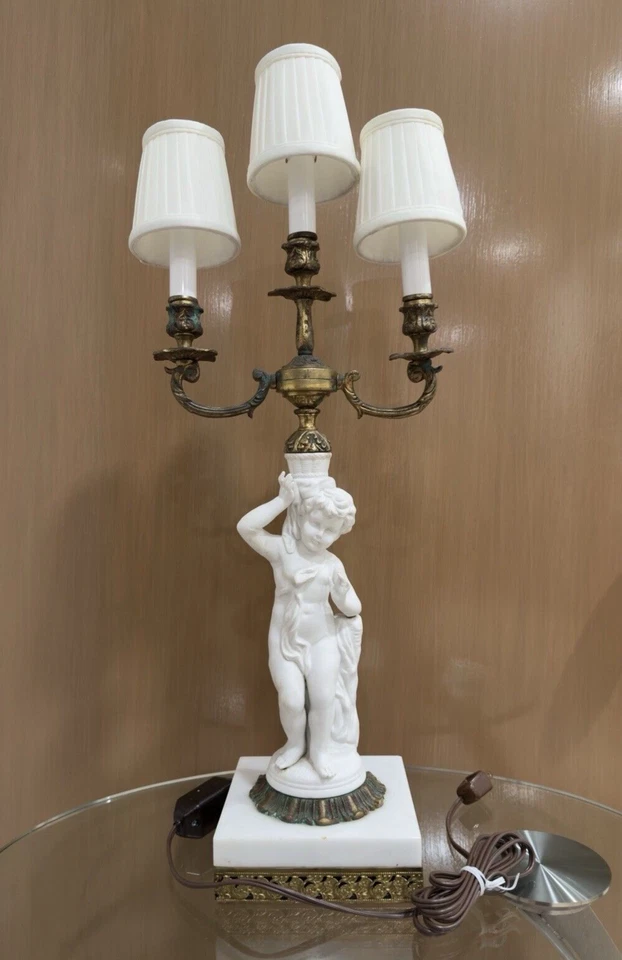 Antique Bisque Table Lamp with Bronze French Ormolu Style Made in Spain - Image 2 of 4