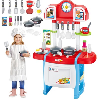 Fun Cooking Play Kitchen for Kids - Vibrant Red with Light, Sound & Accessories