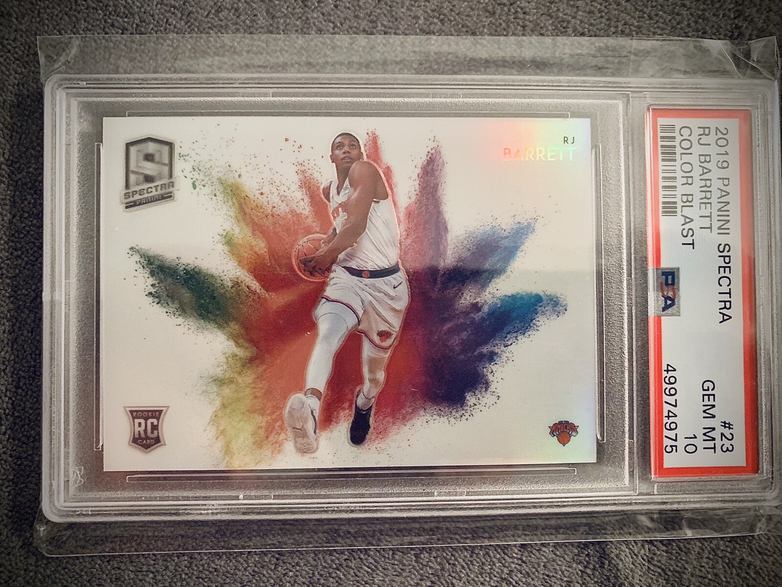 RJ Barrett RC 2019-20 Panini Spectra Prizm Color Blast Case Hit SP Rookie PSA 10