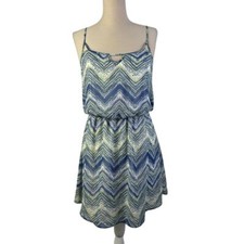 GUESS Chevron Print Spaghetti Strap Summer Mini Dress Blue White Yellow M/M