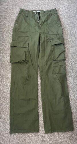 Army Green Bershka Cargo Med Rise Straight Legged Trousers UK Size 6