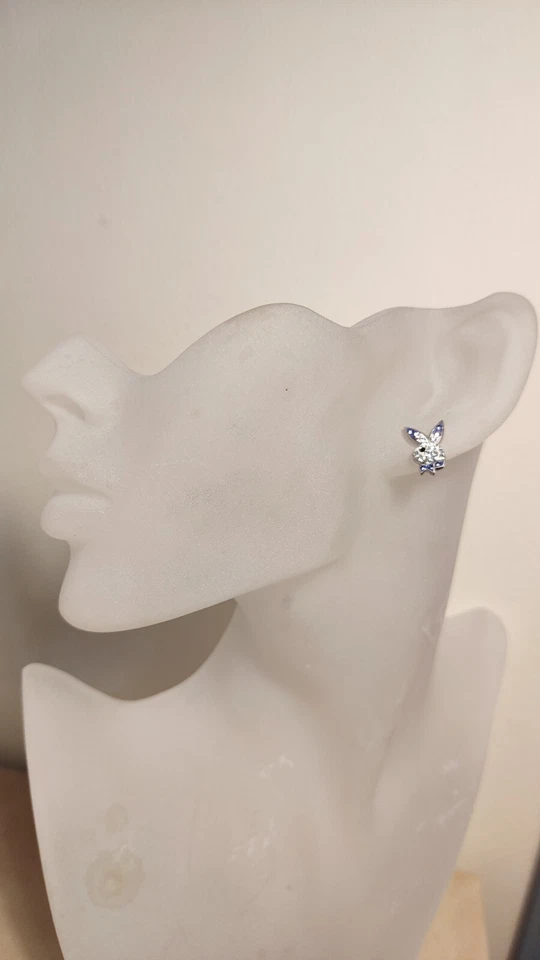 Orecchini Ragazza Argento 925 Coniglietto Strass Viola Luminosi - Immagine 2 di 4