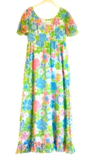 VTG  Mumu 1960's Sears Hawaiian Fashions Floral Dress Sm-Md Empire Waist Ruffle