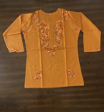 Lucknowi Kurti Indian Tops for Women Ethnic Tops Pure Cotton Kurtis Sky Size 40"