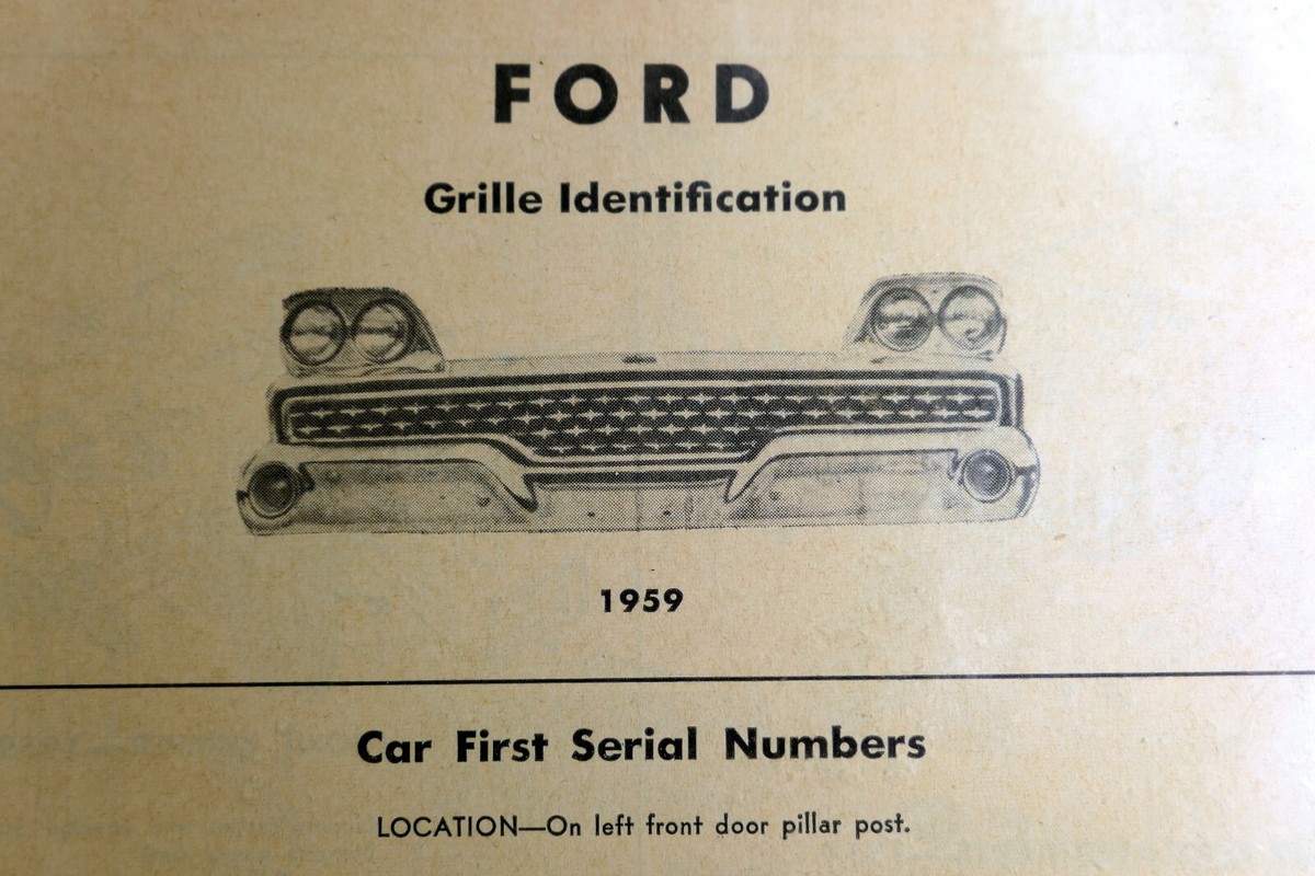 Ford Grille Identification 1959 Chart Sheet Body type