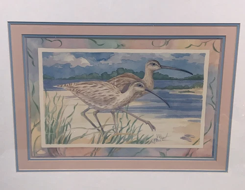Vtg Sandpipers Birds Beach Pencil Signed FL Artist Paul Brent 18”X21.75” Framed