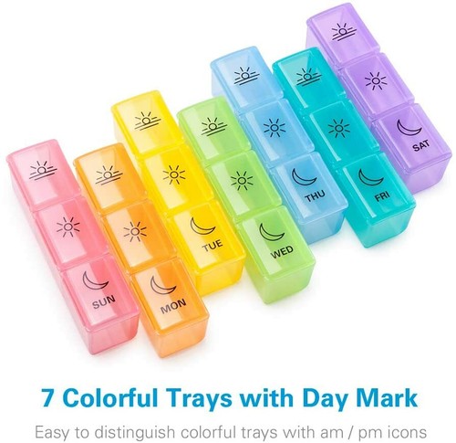 BUG HULL Pill Organizer 3 Times a Day, Large Weekly Box Morning Noon...  - Picture 4 of 8