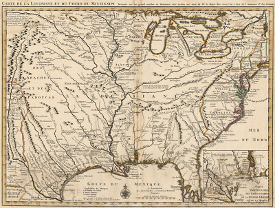 Colonial America 1718 Map of Louisiana and the course of the Mississippi Poster