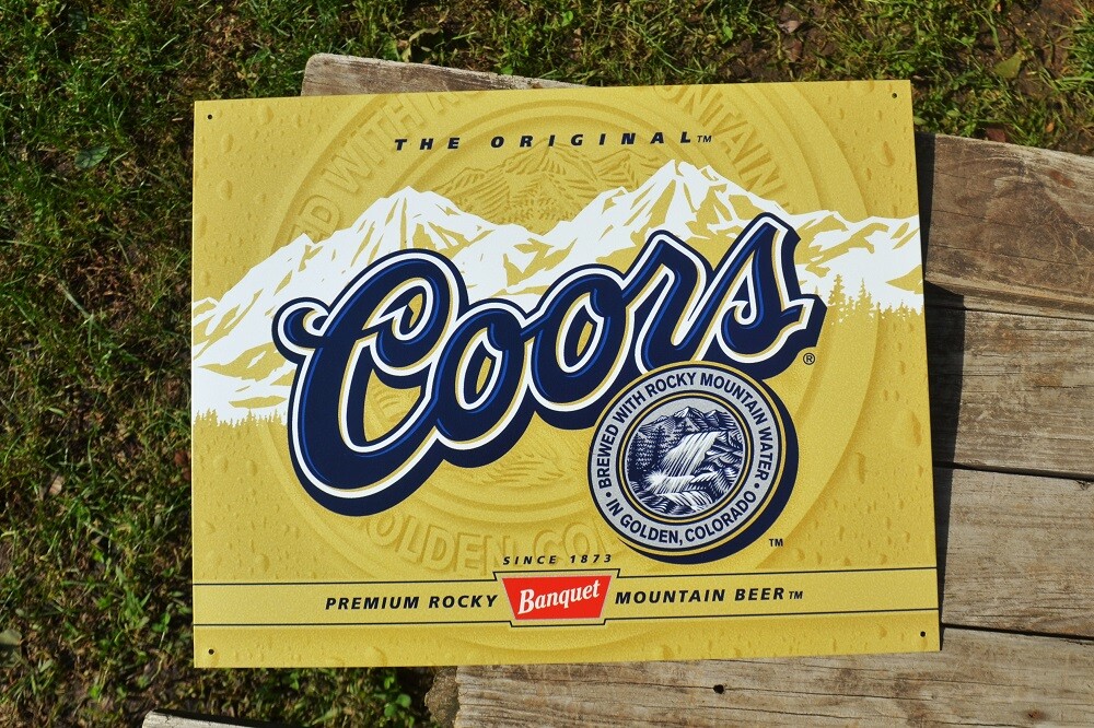 Coors Banquet Beer Bottle Label Tin Metal Sign Golden, Colorado