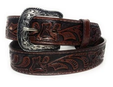 EMBOSSED WESTERN LEATHER BELT COWBOY RODEO CASUAL LEATHER BELT FLORAL EMBOSSED