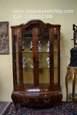 Cristalliera In Noce Antico Con 6 Ripiani – Mobile Espositore In Radica 84x27x18 Cm