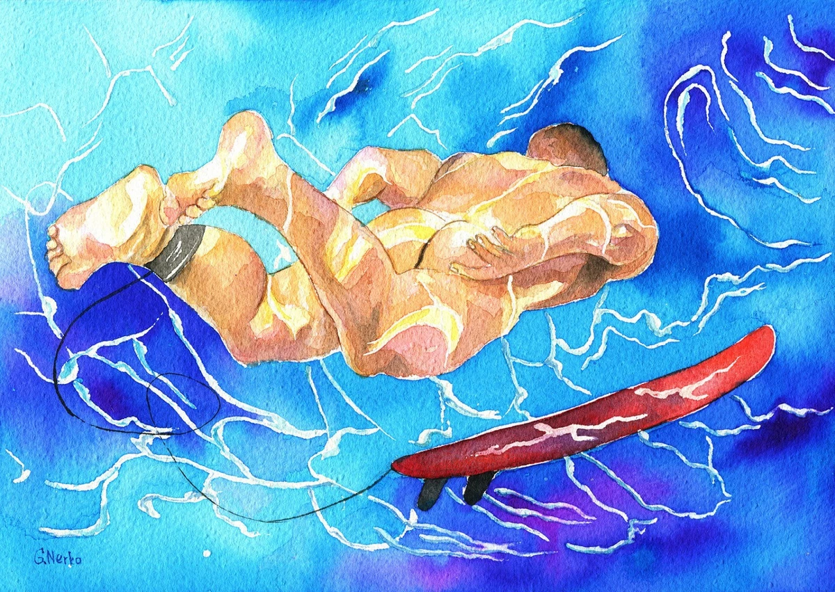 PRINT of Original Art Work Watercolor Painting Gay Male Nude Under water  | eBay