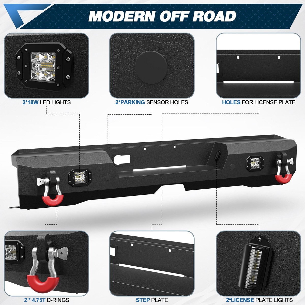 Rear Bumper for 2022-2025 Toyota Tundra SR5 with LED Lights