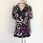 Camisa Jordawear Vintage Años 90 Púrpura Paisley Satén Abotonada Talla L