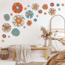 Supzone Boho Retro Floral Wall Decals Large Vintage Flower Wall Stickers Colo...