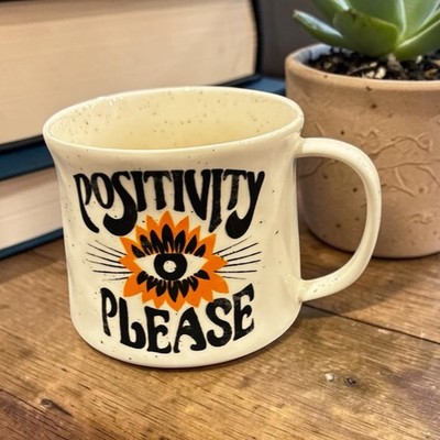 Anthropologie Mug POSITIVITY PLEASE Dazey LA Speckle Stoneware Sunflower Cup