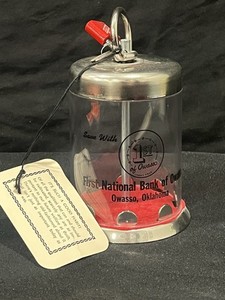 Vintage First National Bank Owasso OK Coin Bank Lock Key Acrylic Advertising