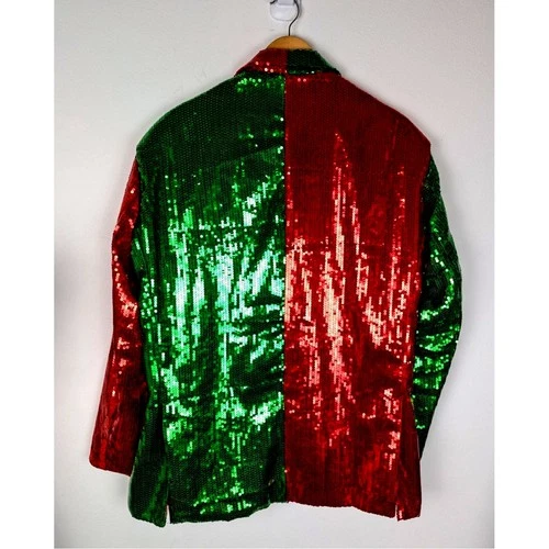 Suitmeister Mens XXL Christmas Sequin Blazer Jacket Two Tone Red Green Party image 7