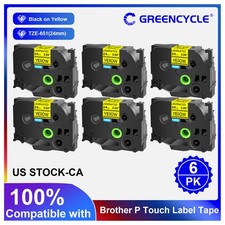 6PK TZ-651 TZe-651 Black on Yellow Label Tape 1" Compatible For Brother PT-2200