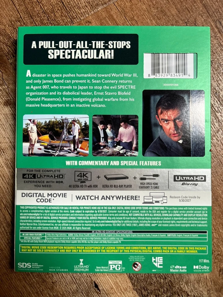 007 You Only Live Twice w. Slipcover (4K UHD Blu-ray + Digital, 1967) *NEW* Foto 2 de 4