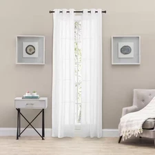 Tranquility White Solid Polyester Blend 80 in W X 84 In. L Grommet Semi Sheer Cu