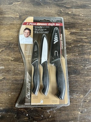 David Burke Y Peeler, 4  & 6  Blade Length Ceramic Kitchen Knife Set, 3 Pcs Set