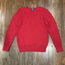 Polo Ralph Lauren Boys Cable Knit Crew Neck Sweater Red Sz XL 18-20