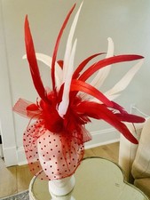 Feather Red White Fascinator One Of A Kind Unique Handmade New Orleans Headpiece