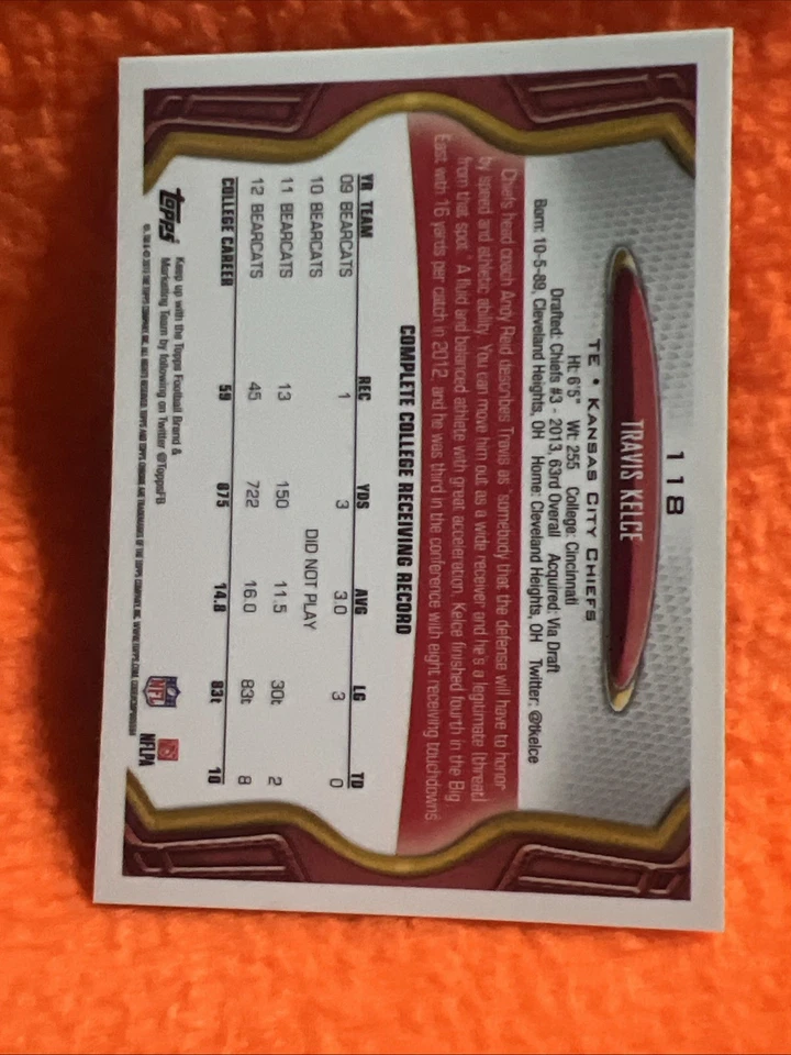 Travis Kelce - Swift 2013 Topps cromo fútbol RC #118 KC Chiefs Foto 2 de 2