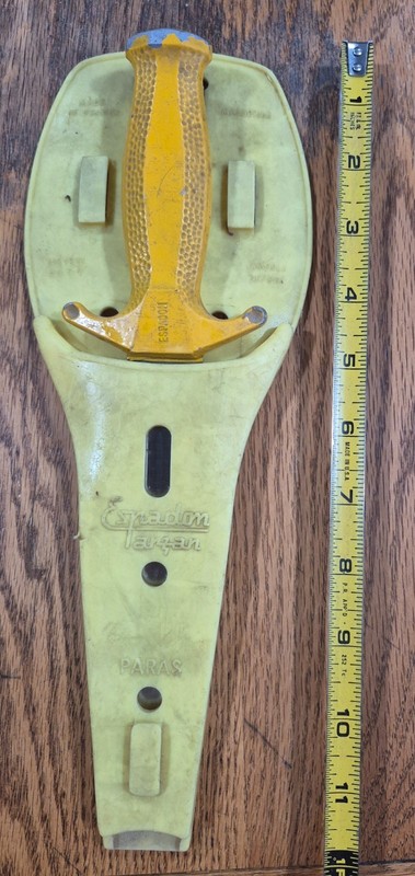 Yellow high vis vintage Espadon Tarzan dive SCUBA knife with holster.  RARE!