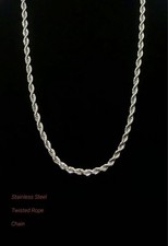 Stainless Steel Twisted Rope Chain Necklace Silver 4mm 22" Men Women Waterproof