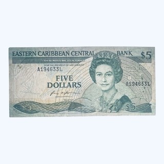 OSTKARIBIK 5 DOLLAR BANKNOTE 1985 NOTE ANTIGUA (NO ANGUILLA) ELIZABETH II